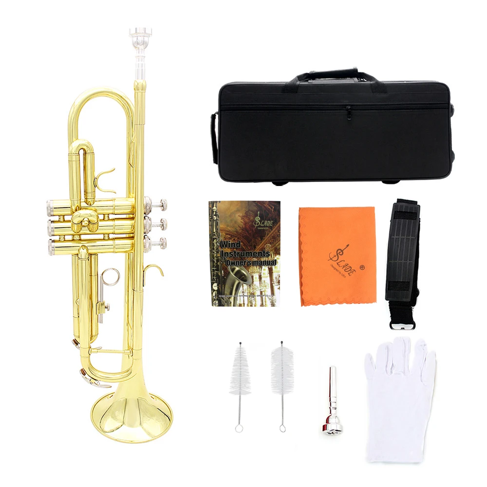 

SLADE Bb Trumpet Brass Body Musical Trumpette Professional Standard Trompeta Brass Instrument with Case Mouthpiece Accessories