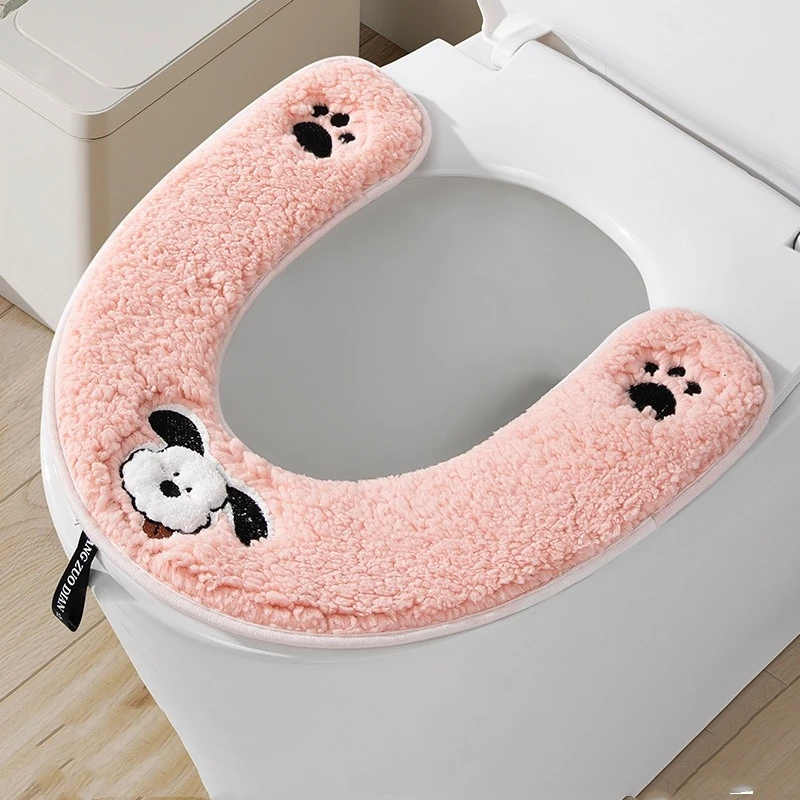 Funda para asiento de inodoro con estampado de pata de perro, cojín acolchado impermeable en forma de U, alfombrilla de baño Universal para el hogar