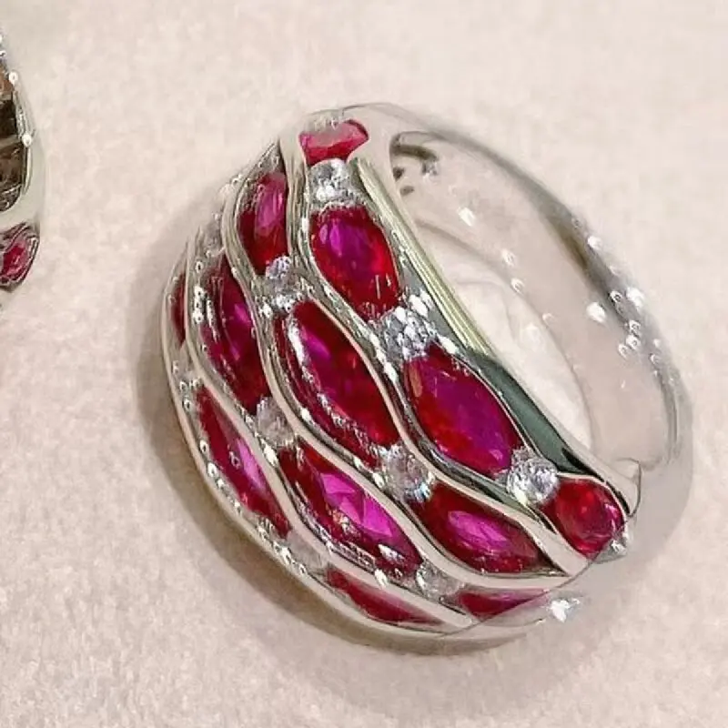 

KQDANCE 925 Sterling Silver Marquise Brilliant Cut Gemstone ring Women's Light Luxury Design Elegant Inlaid Zircon Jewelry