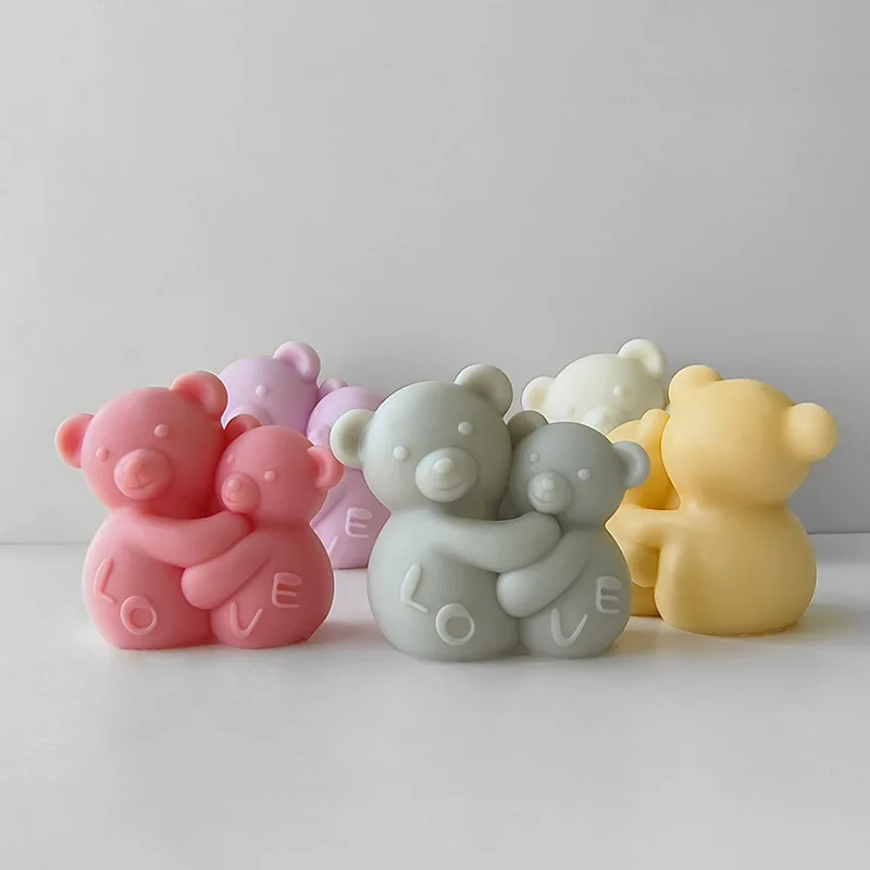 3D Bear Aroma Candle Silicone Mold DIY Valentine's Day Gifts Embrace Bears Plaster Resin Ornaments Mould Home Decoration Crafts