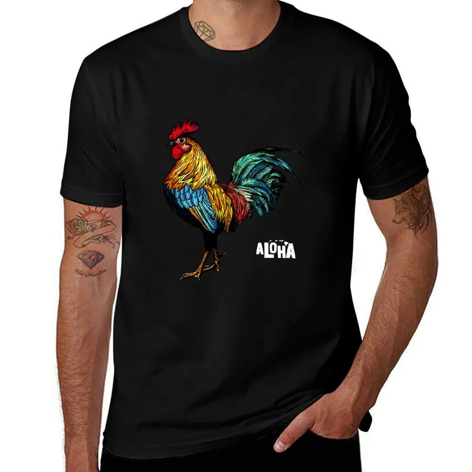 

Rooster Chicken Hawaii Aloha Hawaiian T-Shirt rapper graphic tees korean fashion Man t-shirt T-shirt men