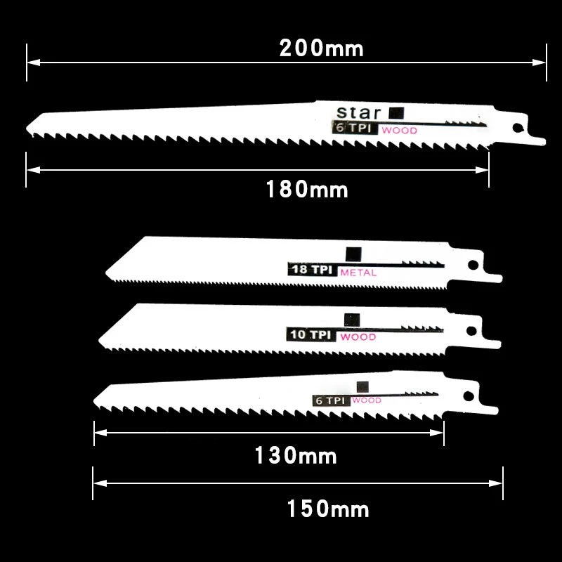 10pcs Extended Electric Reciprocating Saw Woodworking Metal Keel Saw High-speed Steel Carbon Steel Coarse and Fine Teeth