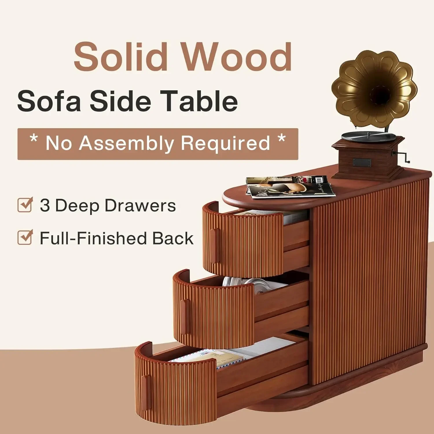 [Best Seller, Buy Now!]Solid Wood End Table, 3-Drawer Modern Sofa Side Table, Narrow Chair Side Table Slim Nightstand for Living
