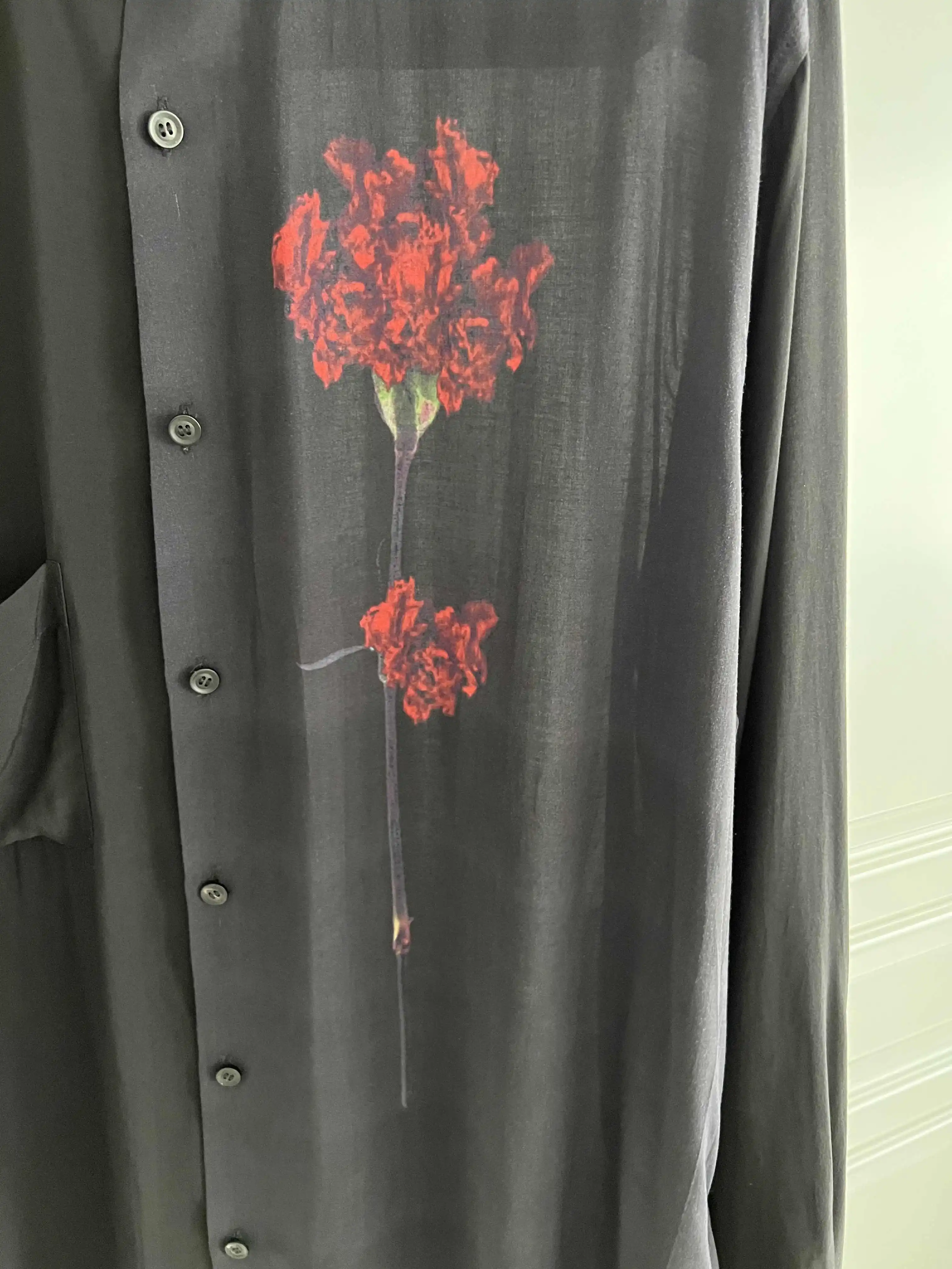 TOP-YAMAMOTO original design carnation floral  black printed casual shirt