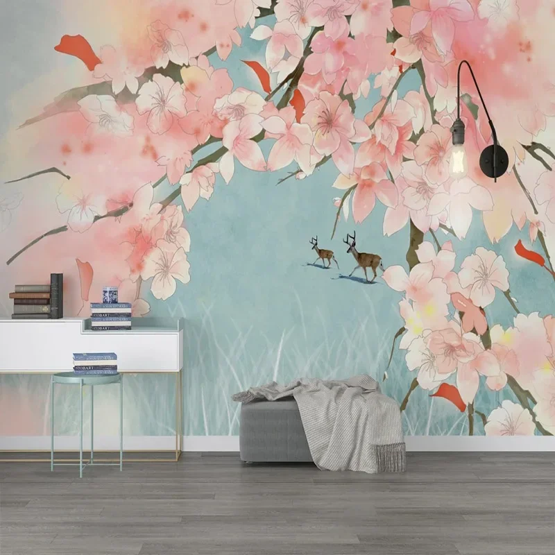 

Custom Mural Wallpaper 3D Modern Hand Painted Peach Blossom Fresh Background Wall Covering Painting Papel De Parede Tapety