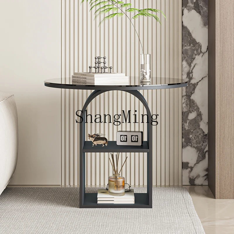 

SM new living room sofa side several arched double-layer round glass tea table household storage table