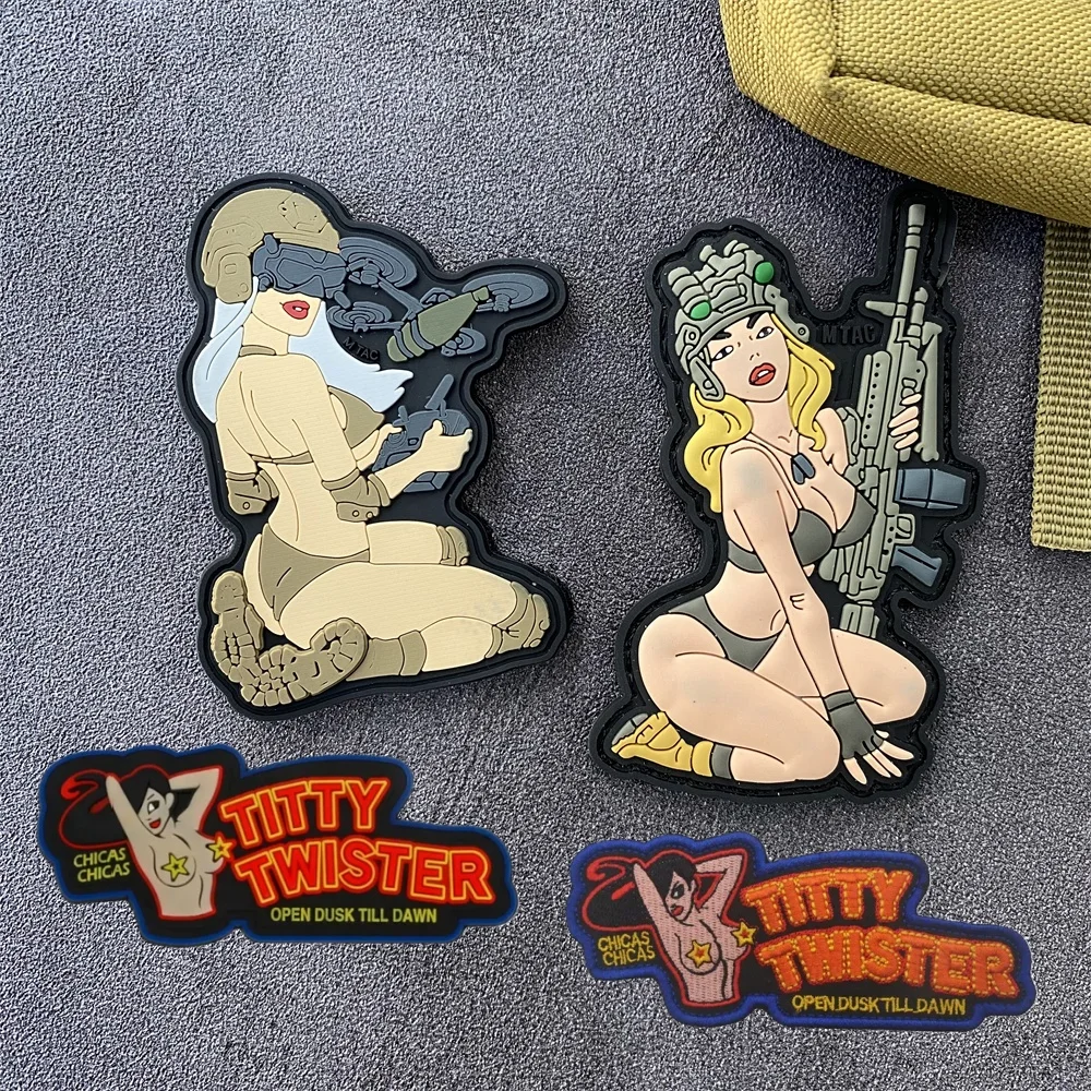 TITTY TWISTER Embroidered Patches for Clothing Sexy FPV DRONE Girl PVC Tactical Patch Bikini Hook and Loop Backpack Stickers