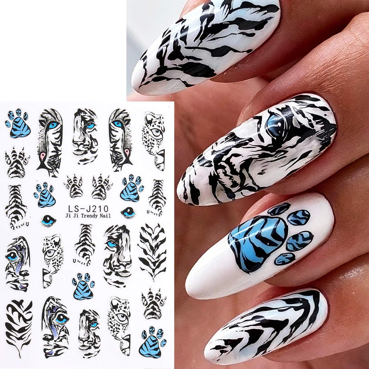 Tiger Leopard Print Nail Stickers Wild Animal Face Eye Pattern 3D Nail Art Decals Nail Decorations DIY Manicure Salon Supplies