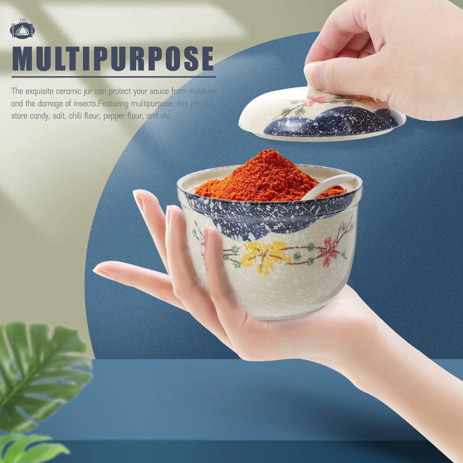 

1Set Ceramic Storage Jar Sauce Container Multi-Function Kitchen Supply Exquisite Design Large Mouth Easy Clean