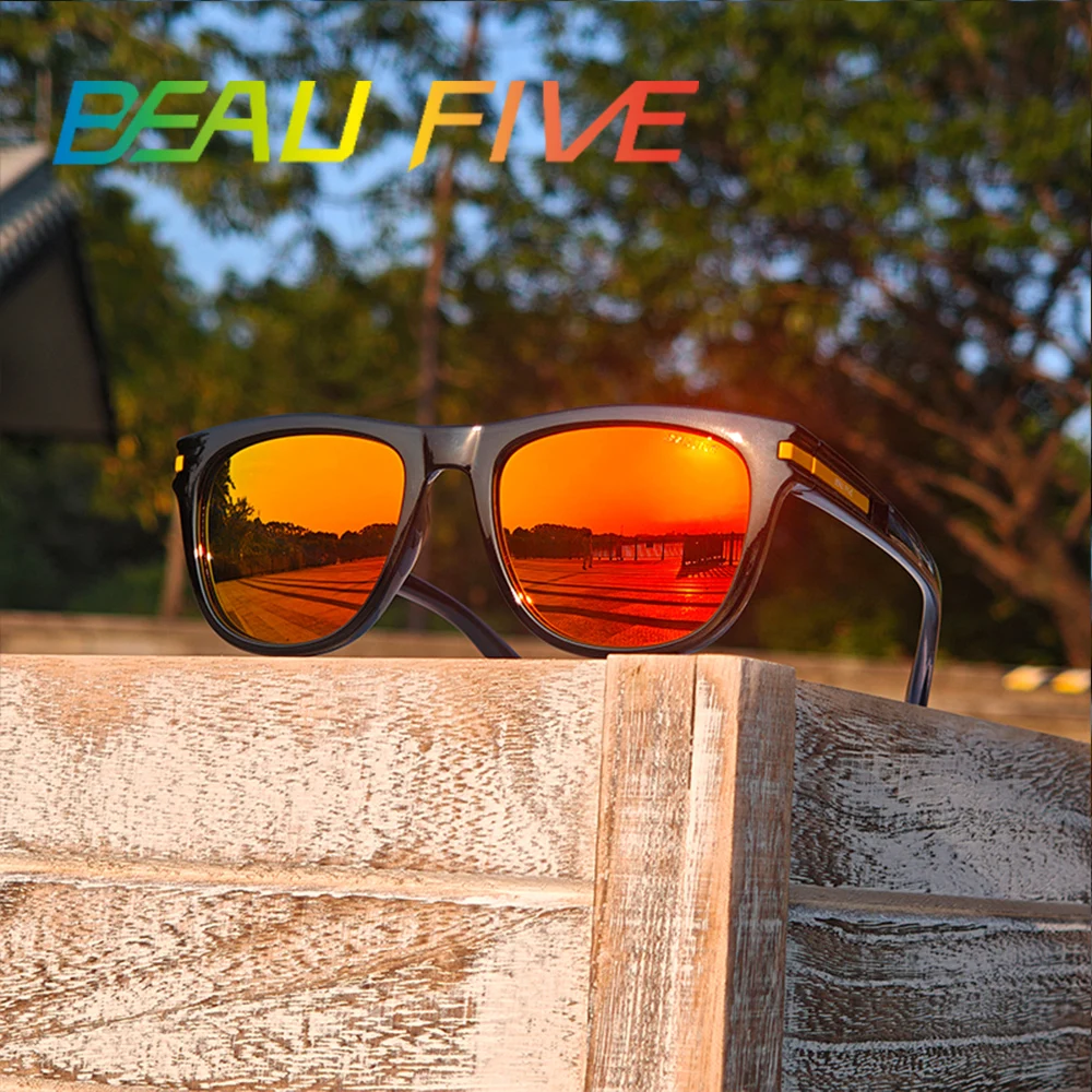 

BEAU FIVE HD Polarized Sunglasses Men Women UV400 Protection Square Mirror Lens Outdoor Driving Fishing Travel Beach Sun Glasses