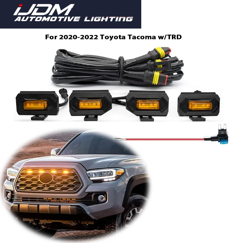 

4PCS For 2020-2022 Toyota Tacoma TRD Sport Amber / Red / White LED Car Front Grill Lights assemblies with Wiring Harness Kit 12V