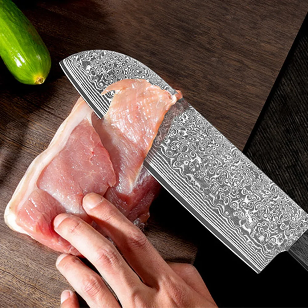 7 Zoll Santoku-Messer, Kochmesser, VG10-Kernstahl Geschmiedeter Damaszener Stahl, Mehrzweck-Gemüsemesser, Ergonomischer Griff – Detail 5