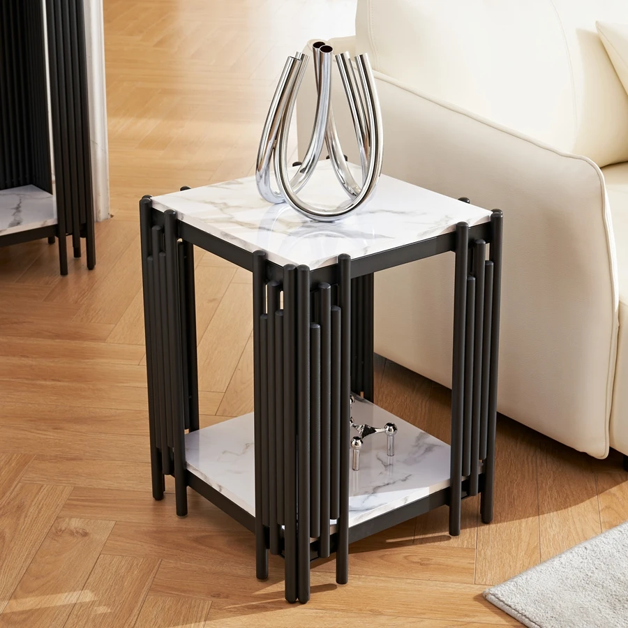 2-floor Modern Minimalist Side Table, Marble Lace Side Table, Narrow Side Table With Storage Rack (Table Only)