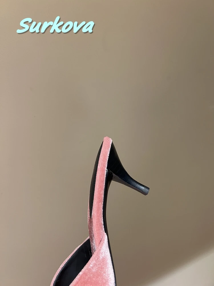 Pink Suede Stiletto Slippers Summer Hottest Pointed Toe Thin High Heel Sexy Women Shoes Fashion Comfortable Outside Lady