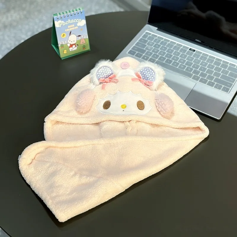 قبعة منشفة شعر ماي ميلودي ذات علامة تجارية مشتركة لطيفة على شكل خروف وردي اللون سريعة الجفاف وماصة للماء، عمامة من الصوف المرجاني على شكل قلب بناتي #5