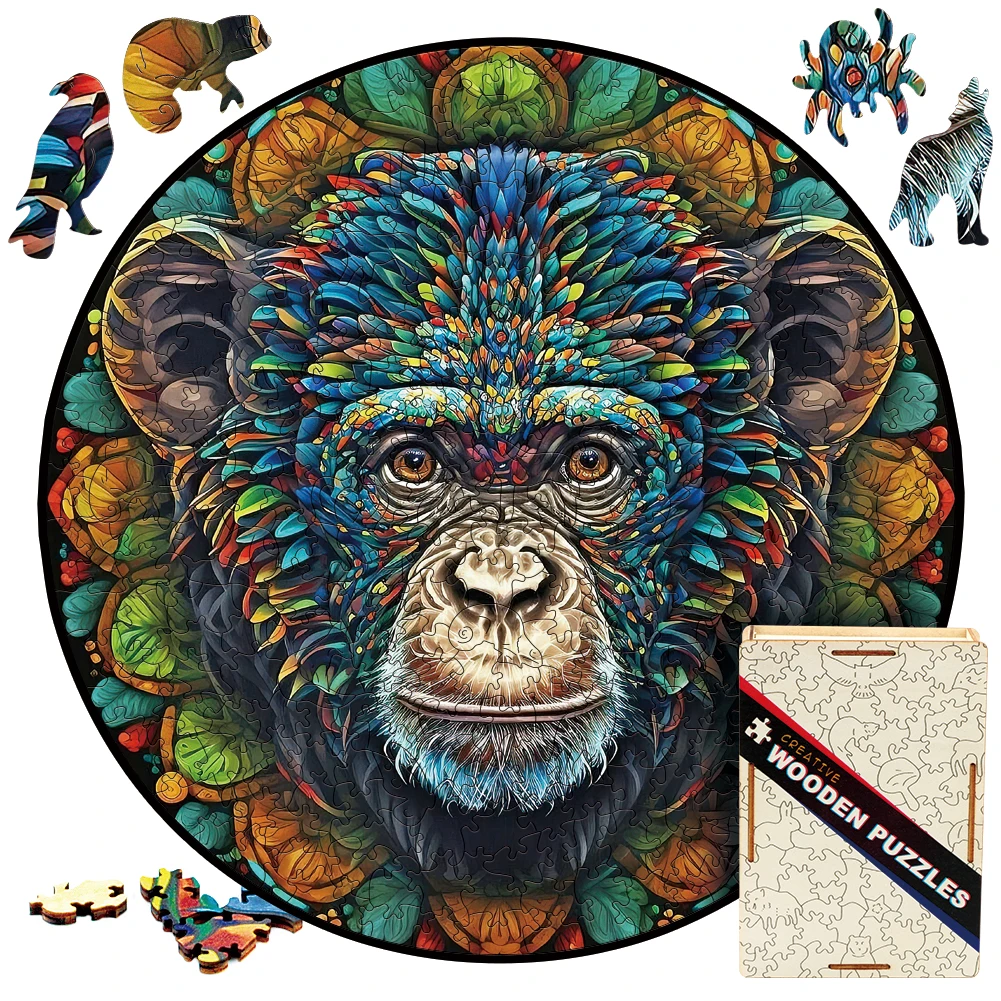 Chimpanzee Mandala Wooden Puzzle Sports Toy Animals Jigsaw Puzzles Family Games 3D Wood Puzzle Boxes Gift For Adults And Kids