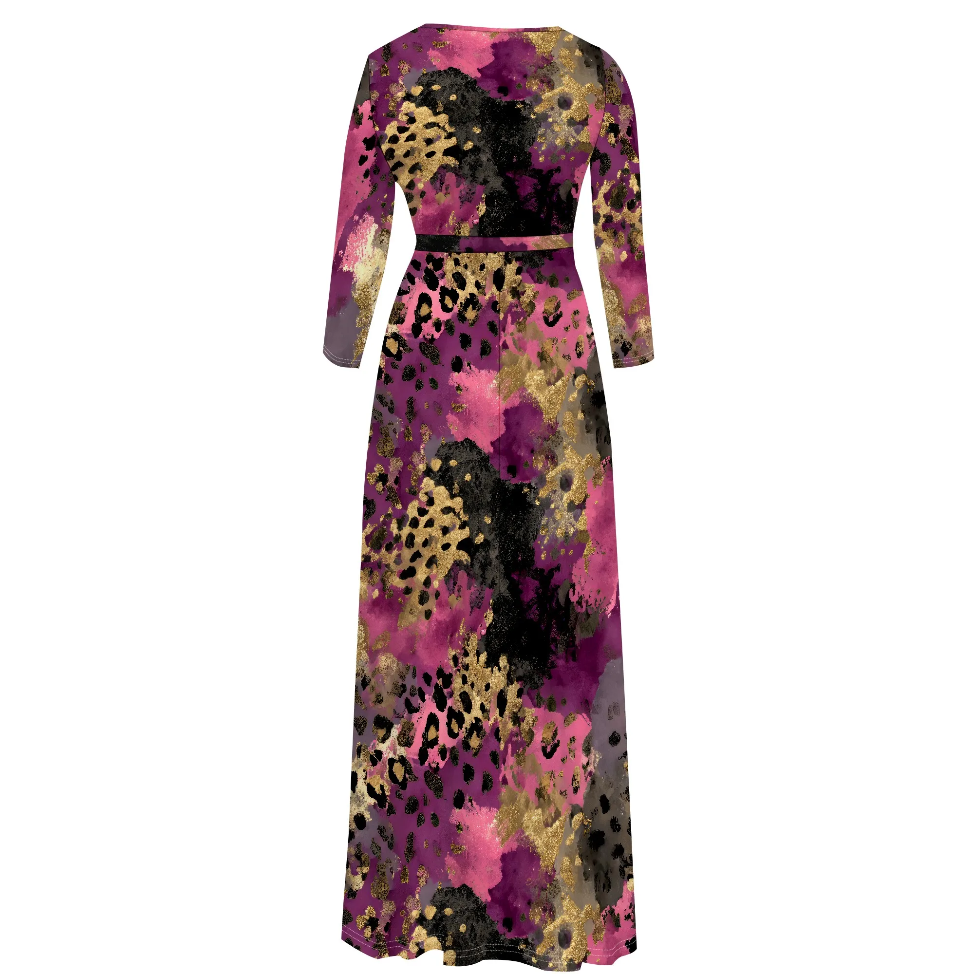 ชุดเดรสฤดูร้อนสบายๆสําหรับผู้หญิง Maxi 3/4 Sleeve เซ็กซี่ลึก V คอ Bodycon Wrap Flowly Beach ชุดวันหยุดกับเข็มขัด
