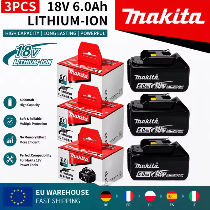 Makita 18V 6000mAh Li-Ionen-Akku BL1830 BL1850 für DJR186, DSS611, DHS680 Elektrowerkzeuge, Säge, Gebläse