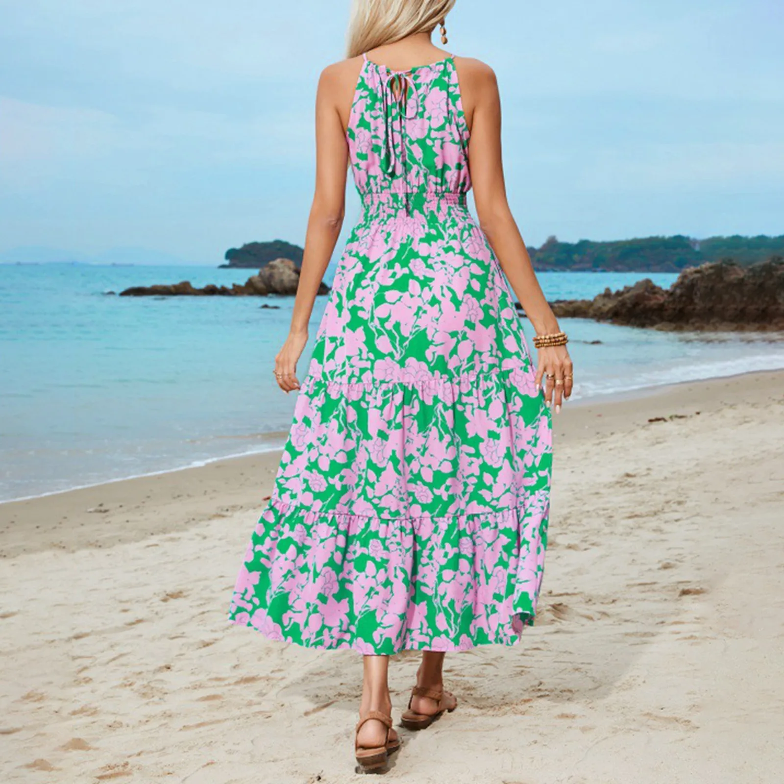 Robe d'été élégante à imprimé floral pour femmes, bretelles spaghetti, robe de plage Boho, vêtements féminins, vêtements éducatifs