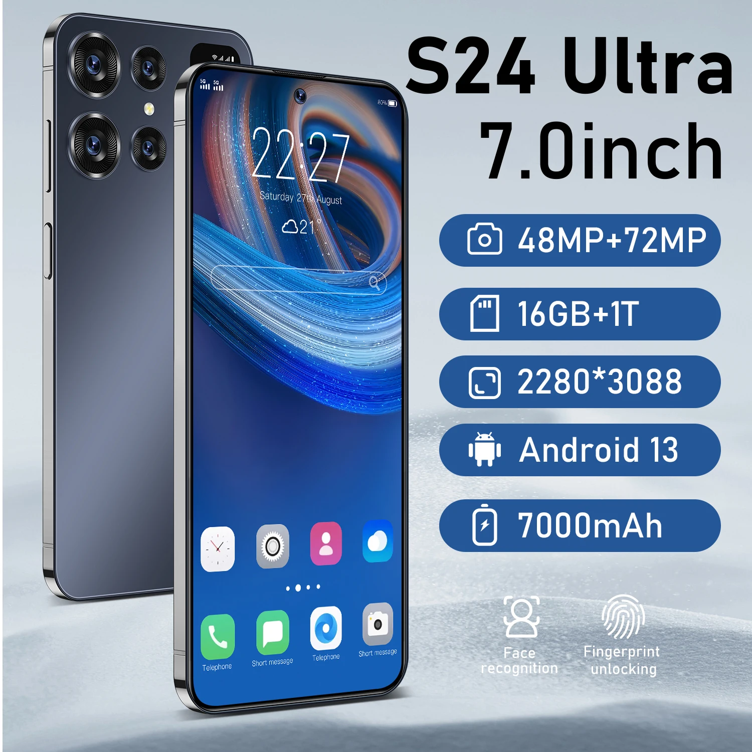 2024 neue s24 ultra Smartphone 7 HD-Bildschirm 16g 1t 7000mah android13 celulare 5g Dual-Sim-Gesicht entsperrt Original-Handy