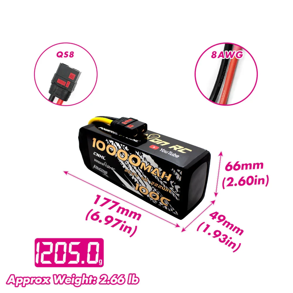 Cnhl 4S 6S 10000mAh LiPo แบตเตอรี่14.8V 22.2V 100C softcase พร้อมปลั๊ก QS8 EC5สำหรับ mobil RC รถถังรถไฟรถบั๊กกี้เรือแข่งชิ้นส่วนโมเดล