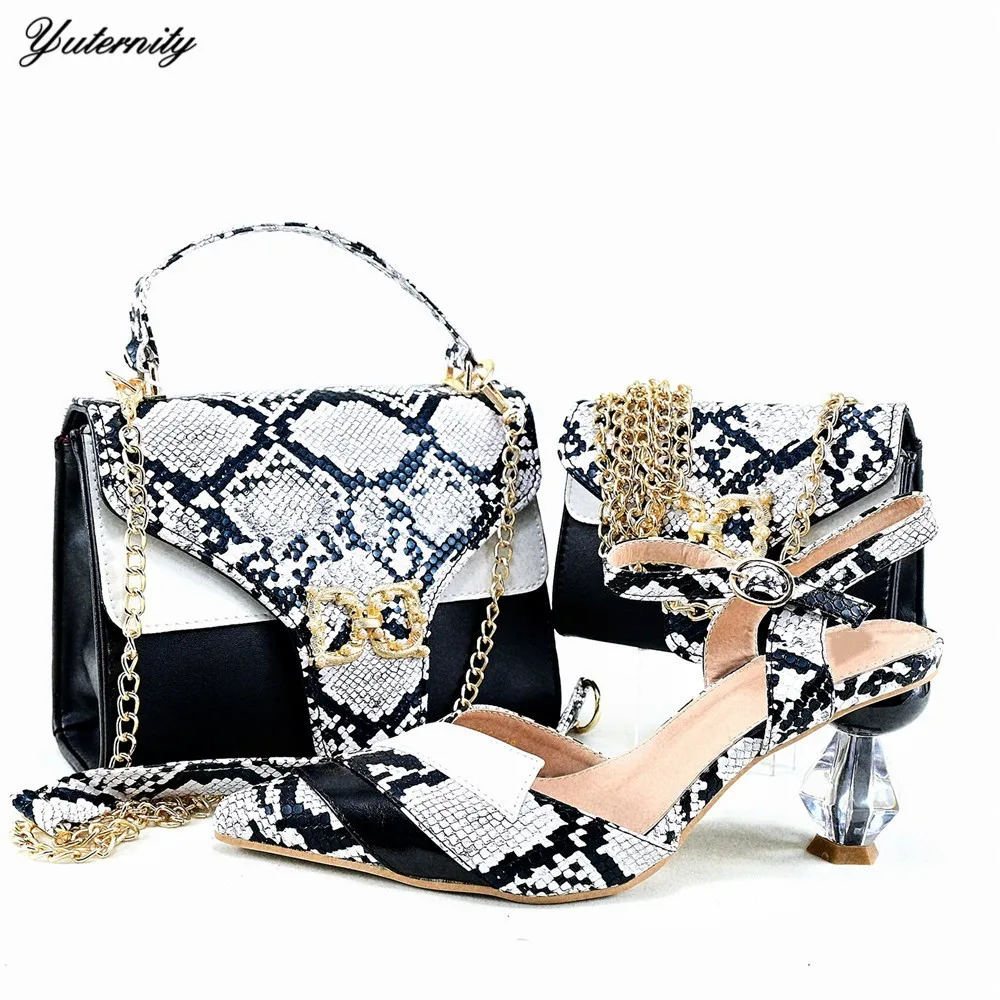 Summer Fashion PU Leather Woman Shoes And Bag To Matching Set African Style High Heels Shoes And Purse For Party On Stock