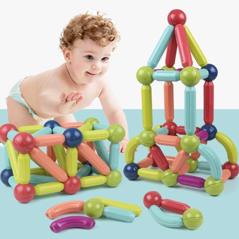 مجموعة الكرات والقضبان المغناطيسية، مجموعة بناء المغناطيس، الكرات والأعواد المغناطيسية - تتميز بأمان وقوي جدًا وألعاب مونتيسوري والرياضيات