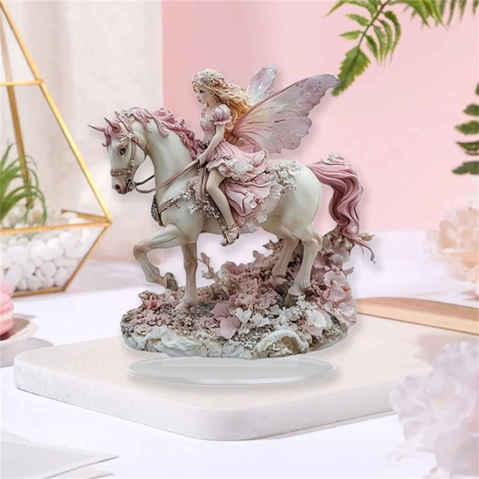 Fairy Riding Horse Statue,2D Flat Acrylic Elves Princess Figurine,Home,Cafe,Room,Studio,display Case,Table Desktop Ornament