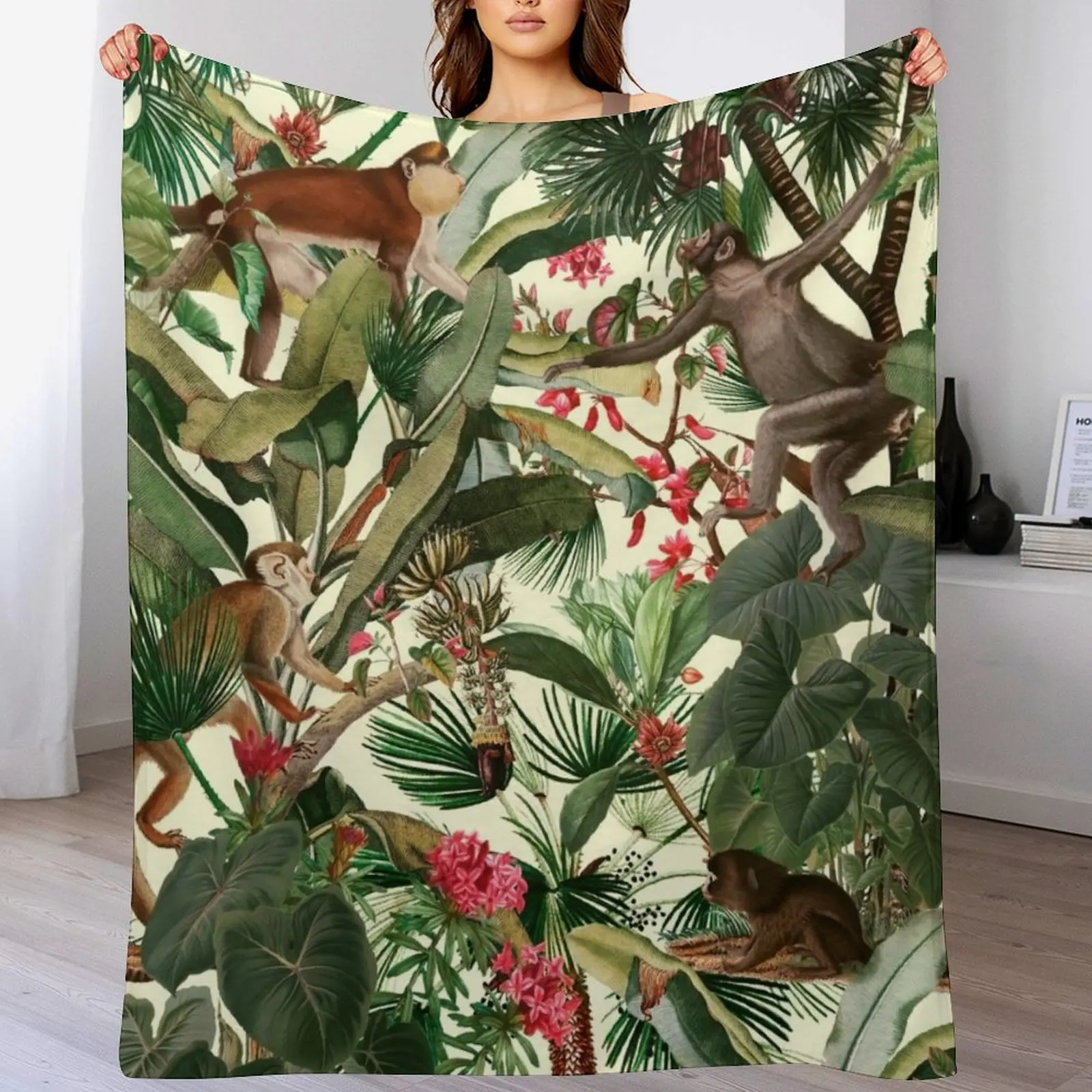 

Monkey Forest Throw Blanket Furry Plaid Moving Thins Blankets
