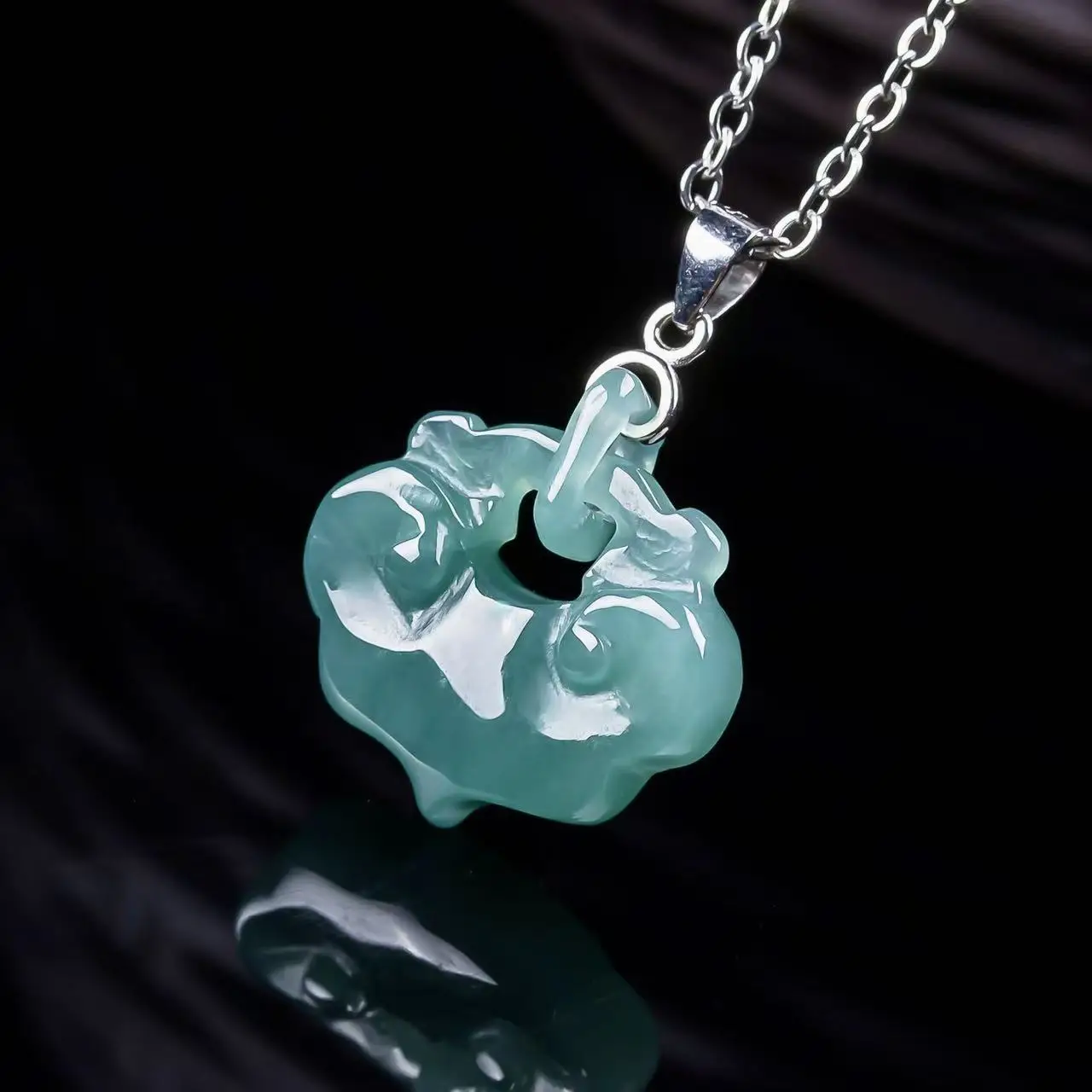 Authentic Natural A-grade Jadeite Blue Water Ruyi Lock S925 Silver Inlaid Ice Jade Pendant For Women's Gift Drop Shipping