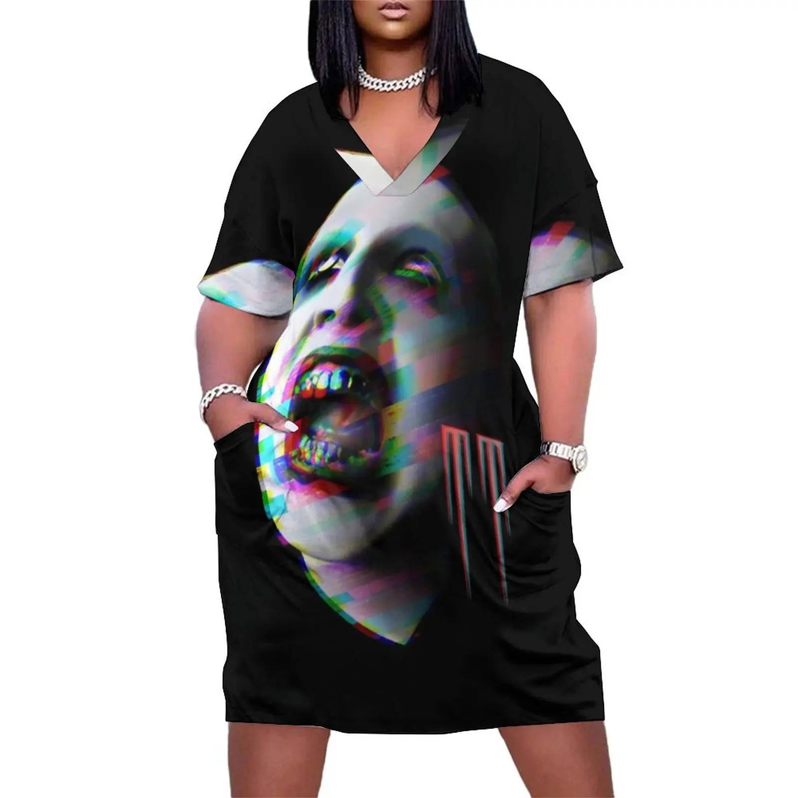 MM Glitch fan art portrait Loose Pocket Dress elegant and pretty women