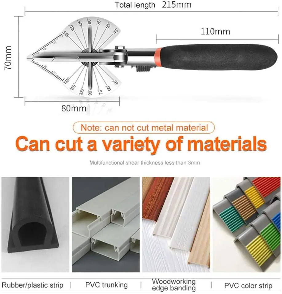 Multi-angle Bevel Scissors Angle Shear 45-135 Degree Angle Mitre Siding Wire Duct Cutter with 10 Replacement Blades and Spanner