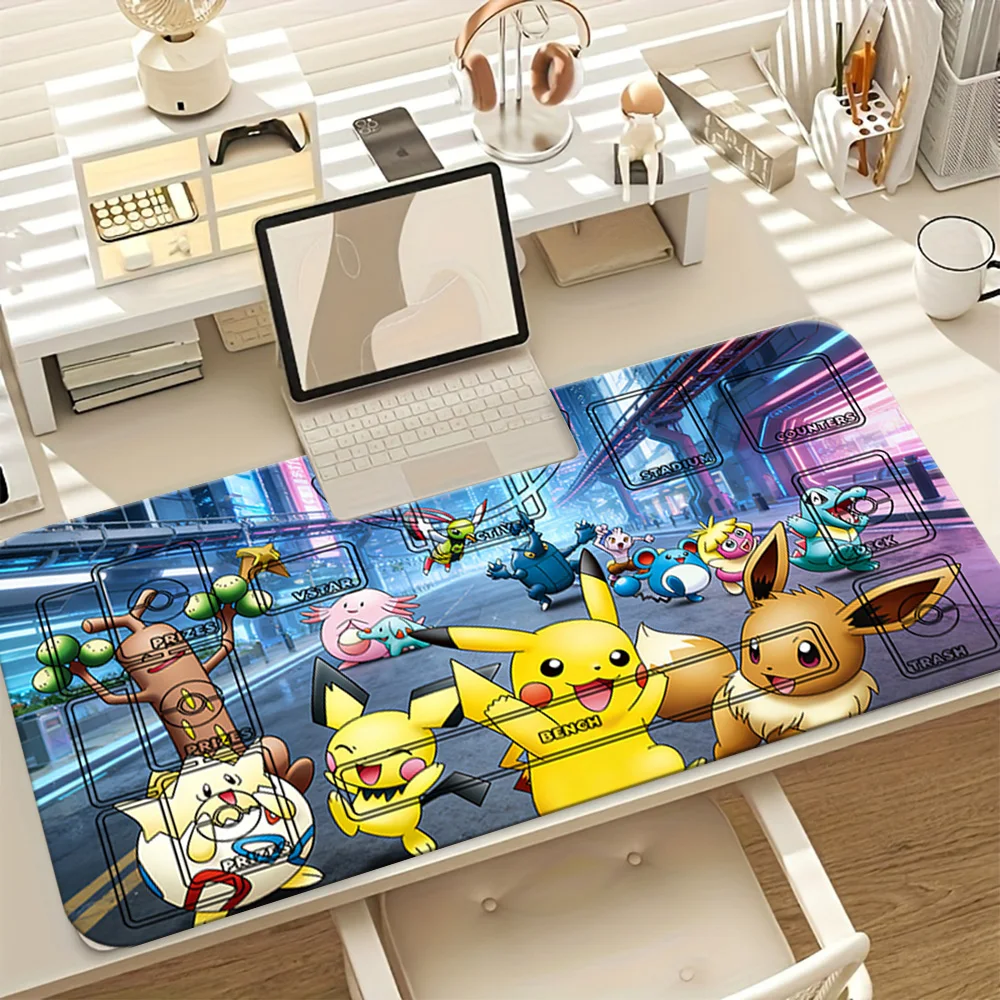 Pokemon Neon City Adventure TCG Playmat Gaming Mouse Pad with Card Zones Desk Mat
