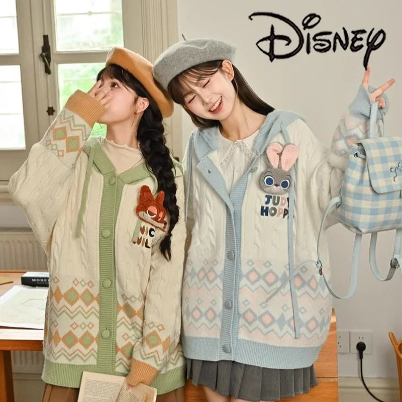 Disney Judy Nick Knitted Sweater Cartoon Women's Cardigan Sweater Cute Girl College Style Jk Knit Sweaters Valentine Day Gifts