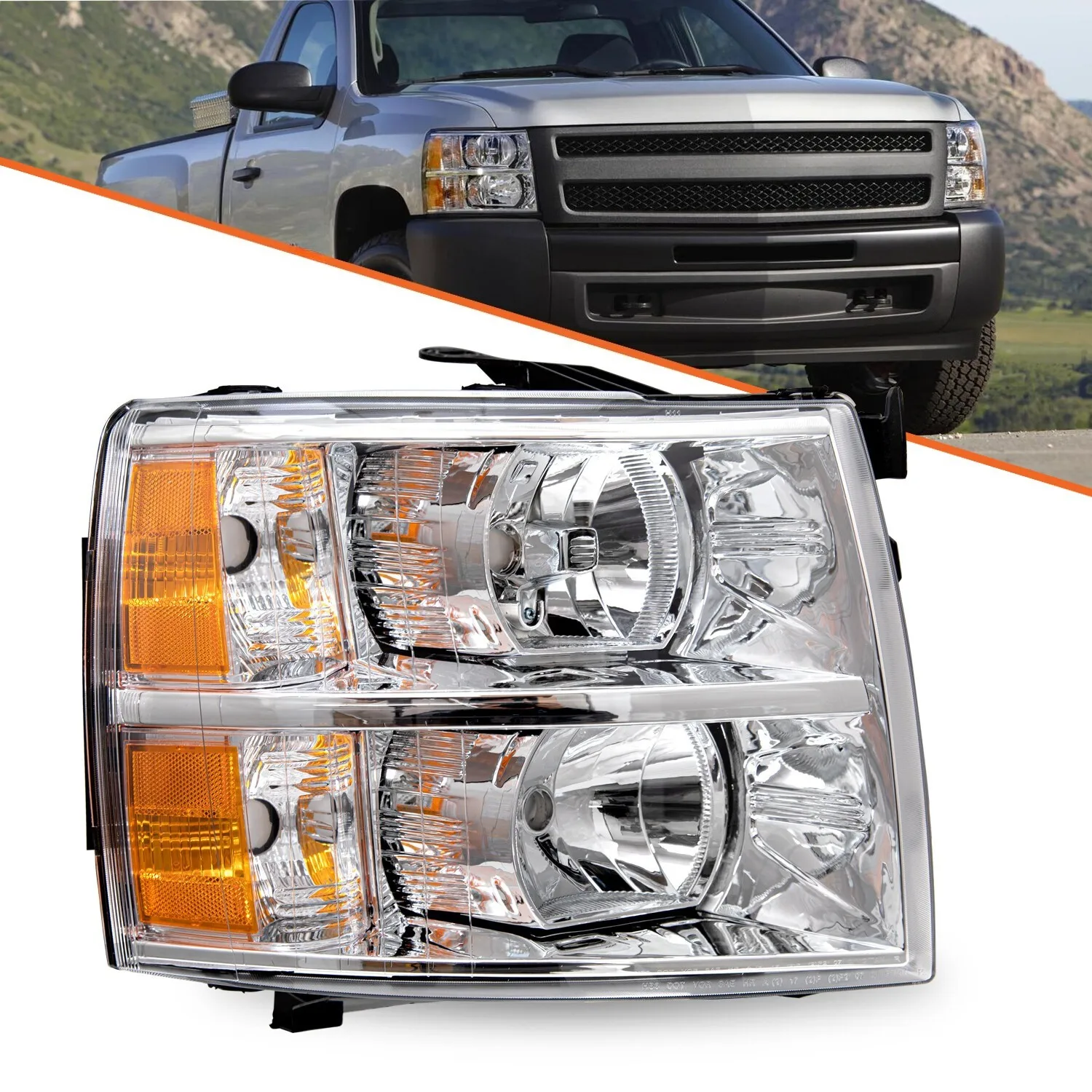 

For 2007-2014 Chevy Silverado 1500 2500HD Chrome Headlight Passenger Right Side