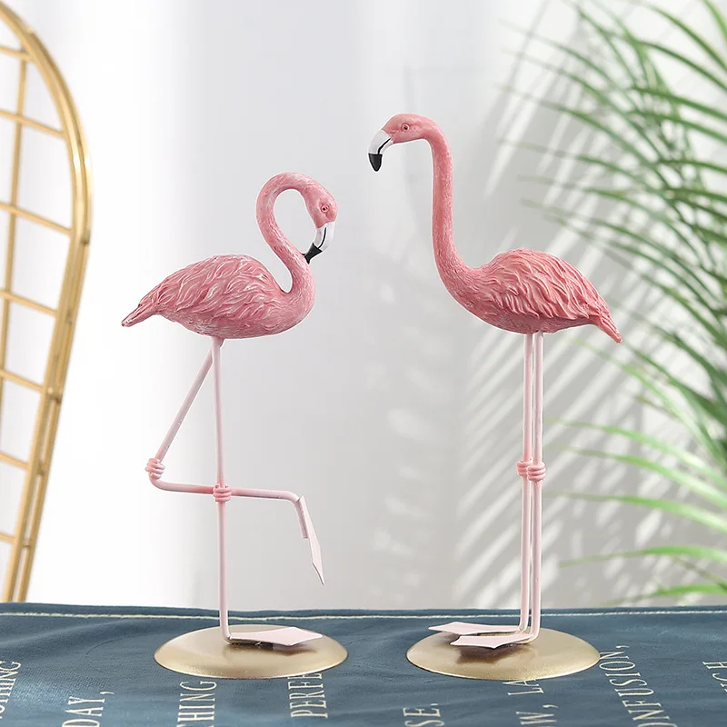 Pink Flamingo Figurine Set Tropical Bird Tabletop Decor Home Office Shelf Ornament Wedding Party Gift 3PCS