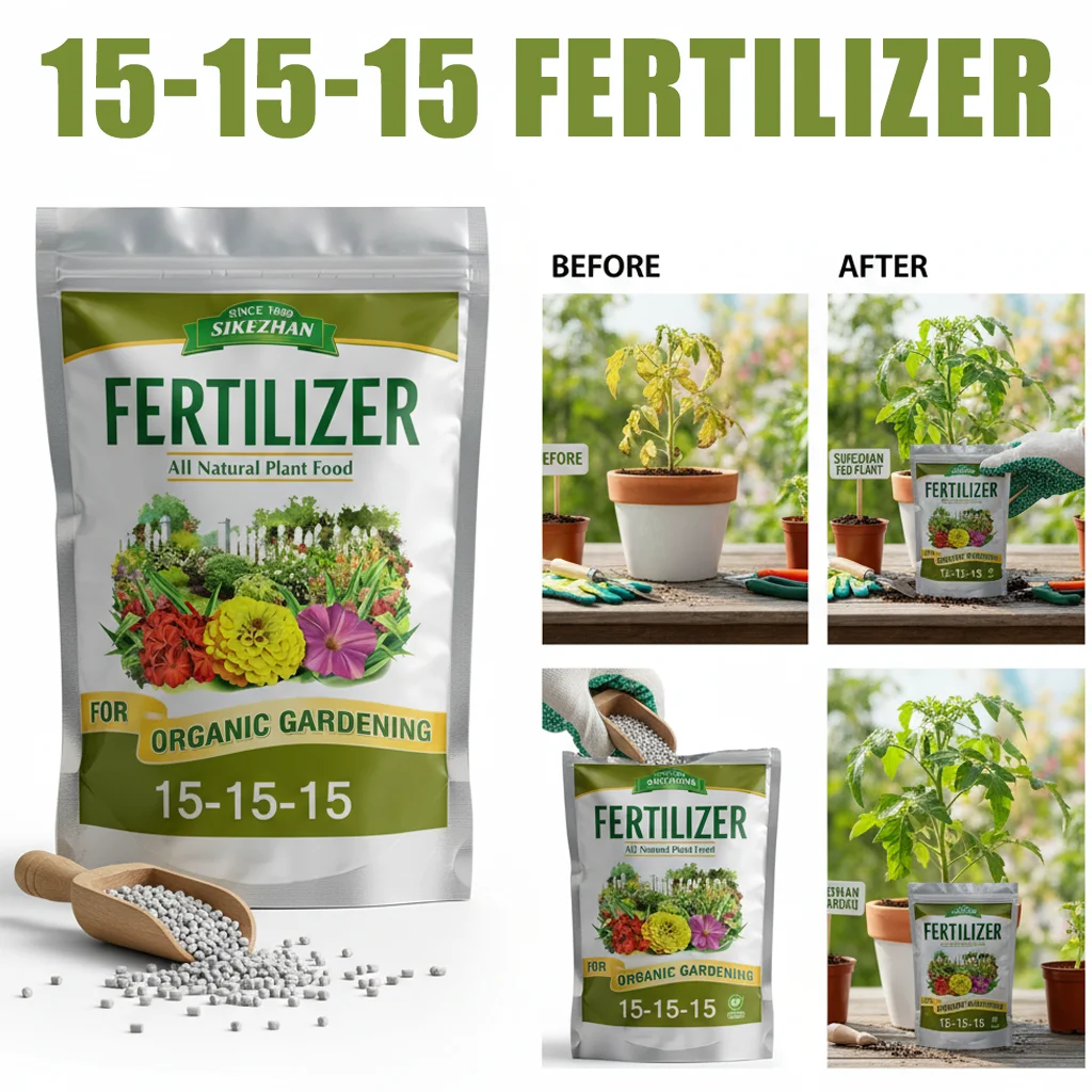 Gránulos de fertilizante universales NPK 15‑15‑15, nutrición equilibrada, soluble en agua, para plantas de interior/exterior, verduras/flores/césped