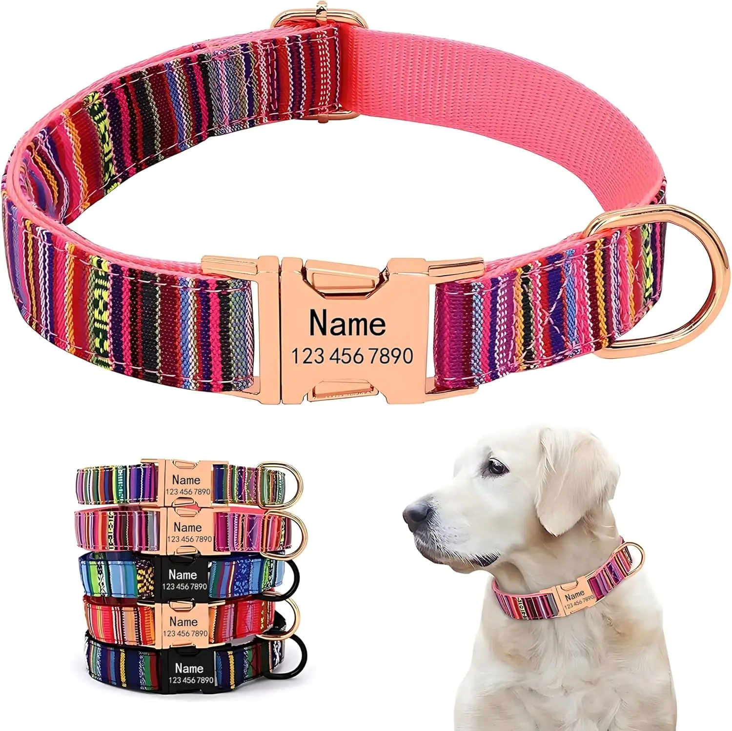 

Personalized Dog Collar with Custom Name Phone Number Heavy Duty Nylon Adjustable Buckle Dog Collar for Small to Large Dogs.