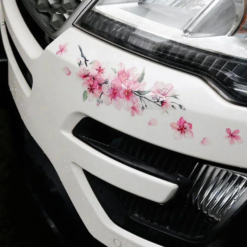 Car Sticker Pink Cherry Blossom Vinyl Car Sticker Auto Flower Decal Windshield Windo Bumper Trim Interior Mouldings Auto Styling
