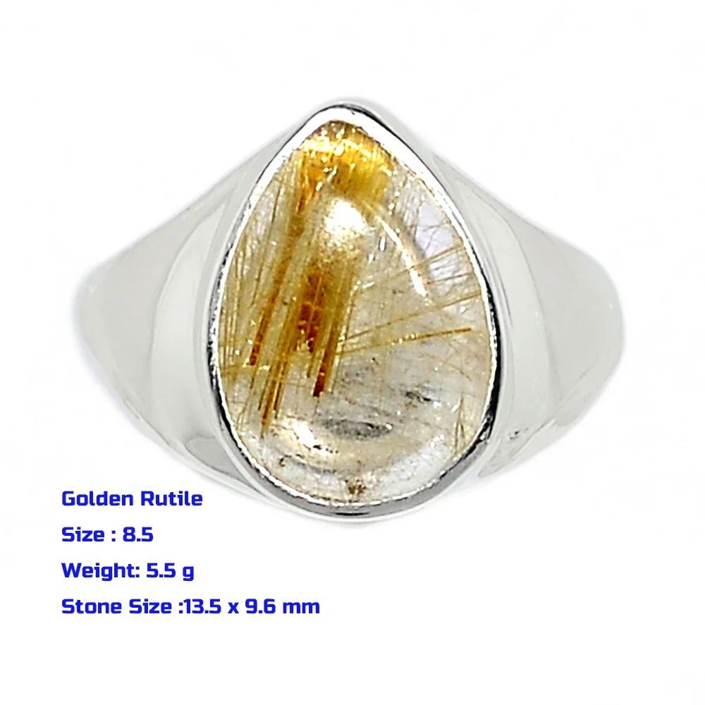 

Genuine Golden Rutile Ring 925 Sterling Silver, Women Jewelry Gift