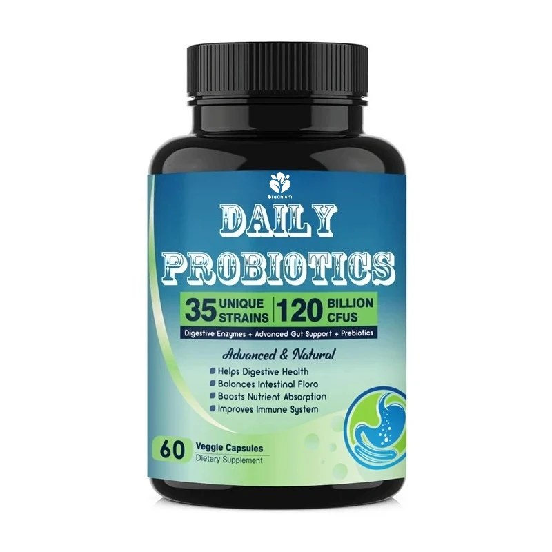 Male and female probiotics contain 120 billion colony units, digestive enzymes, nutrient absorption, and immune support