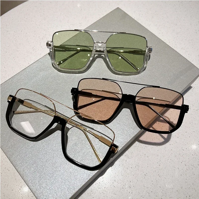 Mode Vintage Großen Quadratischen Sonnenbrille Halb Metall Rahmen UV400 Sonnenschutz Frauen Männer Trendy Marke Design Sonnenbrille Brillen