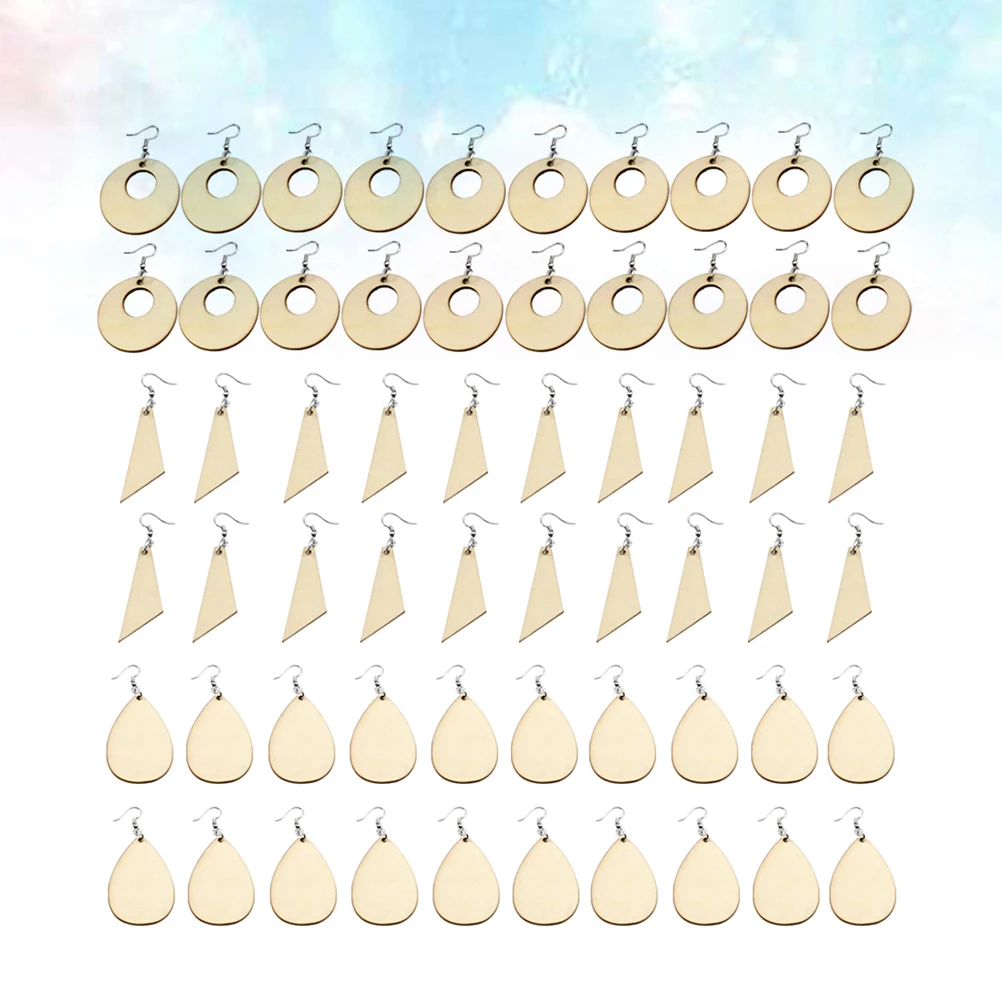 

60 Pcs Girls Jewelry Wooden DIY Earring Accessories Pendant Unpolished Eardrop Making Crafts