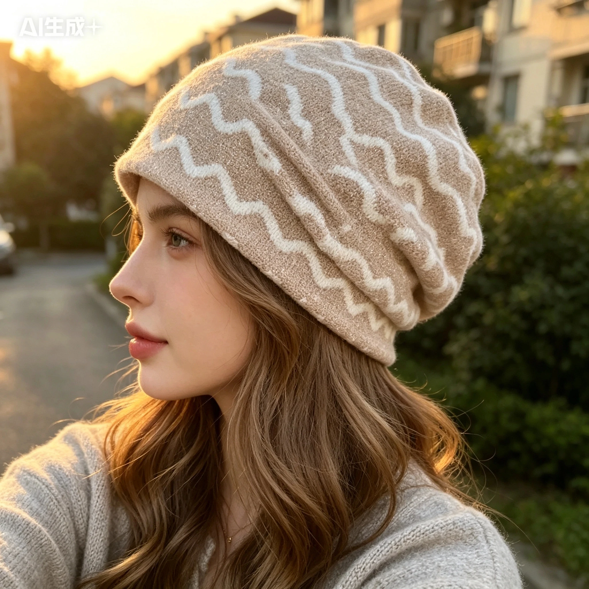 Women Wave Striped Knit Beanie Soft Warm Slouchy Winter Hat Thermal Skull Cap Fashion Casual Daily Outdoor Ladies Knitted Beanie