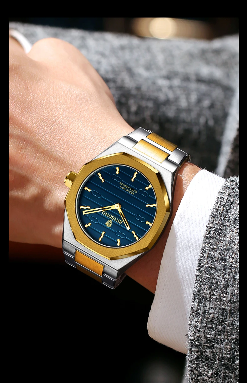 BINBOND New 818 Fashion Business Men's Quartz Watch Octagonal Waterproof Night Light Luxury Men's Quartz Watch 2025