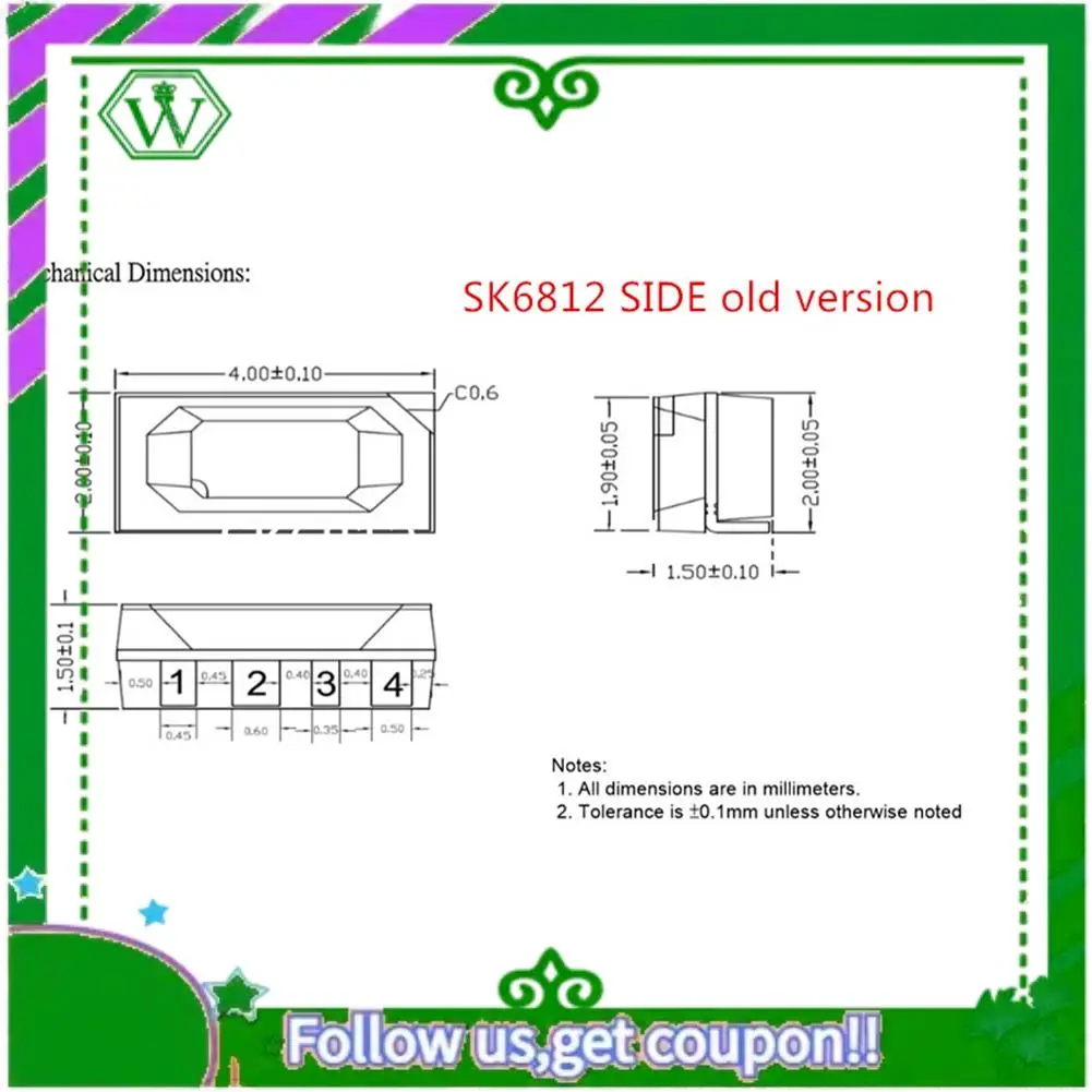 ABIK-100Pcs SK6812 SIDE-A SK6812 IC In LED Chip Side Lighting SMD 4020 RGB For Strip Display Screen Individually Addressable