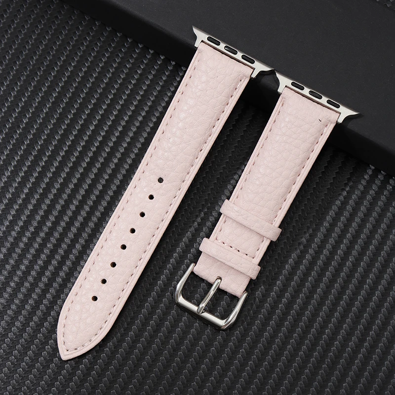 Litchi Grain Leather Watchband for Apple Watch 38/40/41mm Women Strap for iwatch ultra 8 7 6 SE 5 4 3 Men Band 42/44/45/49mm