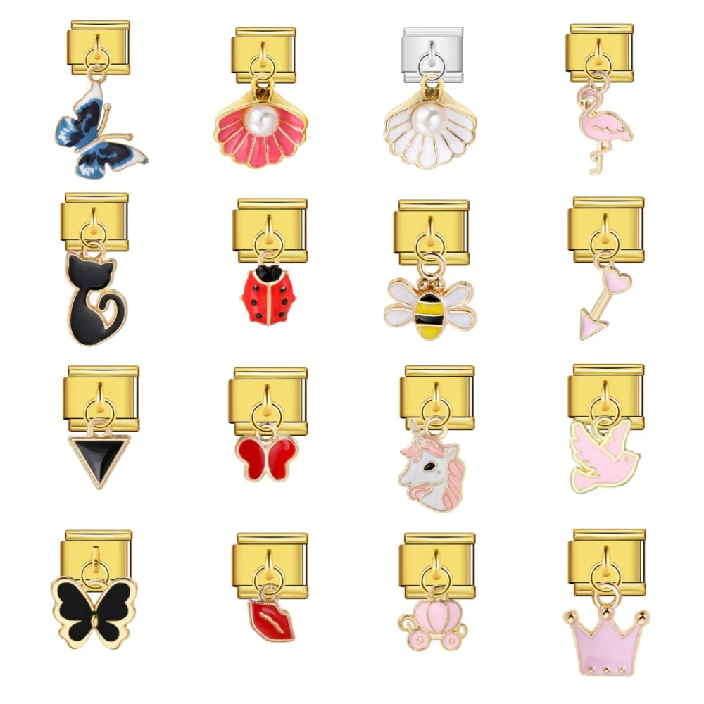 1 Stück Edelstahl-Gliederkette, passend für 9 mm, modischer Schmetterling, Kürbis, Auto, Krone, rote Lippen, italienische Charms-Anhänger, Schmuckherstellung, DIY-Armband – Detail 1