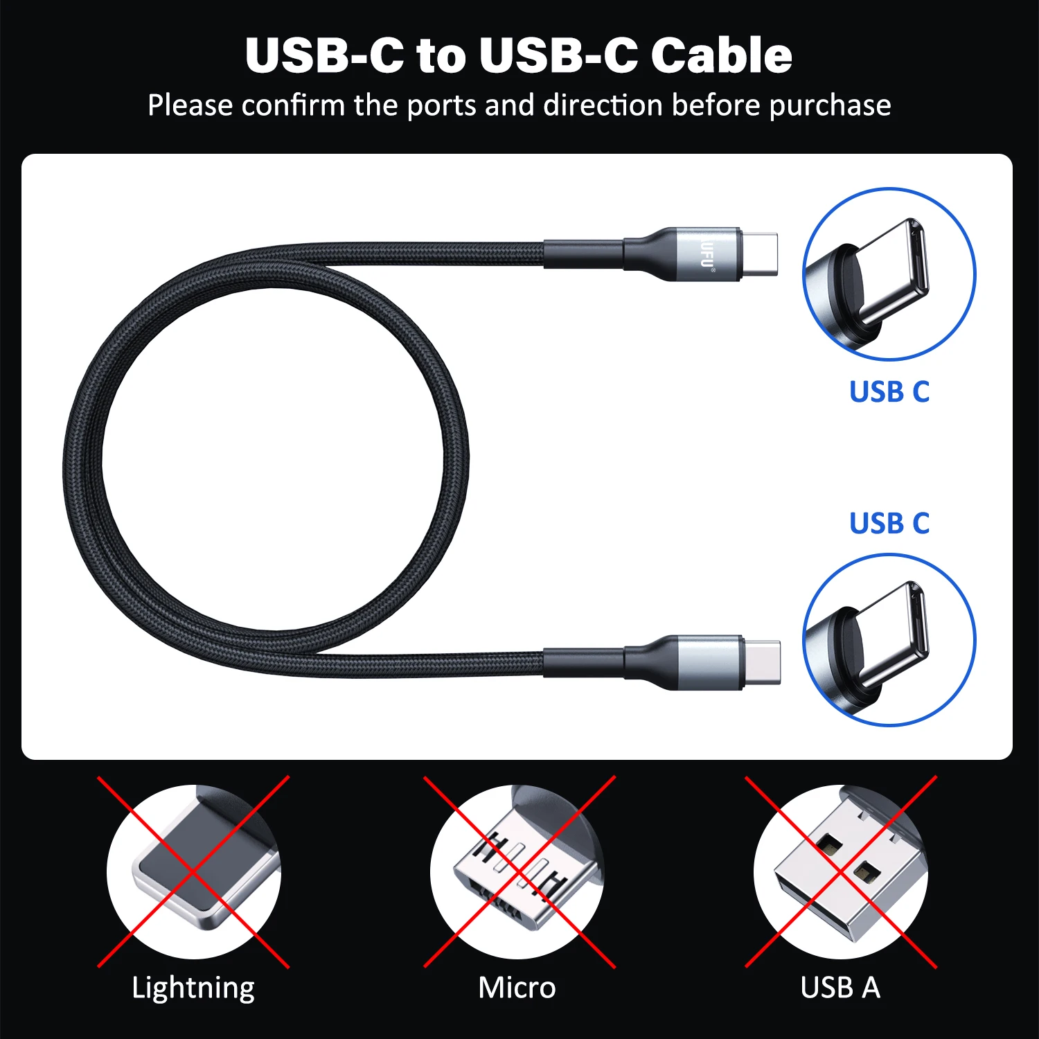 AUFU USB C타입 케이블, 리얼미 샤오미 삼성 S21 용 고속 충전 와이어 USB-C, 맥북 아이패드 USBC용 고속 충전 데이터 코드, 60W 3A