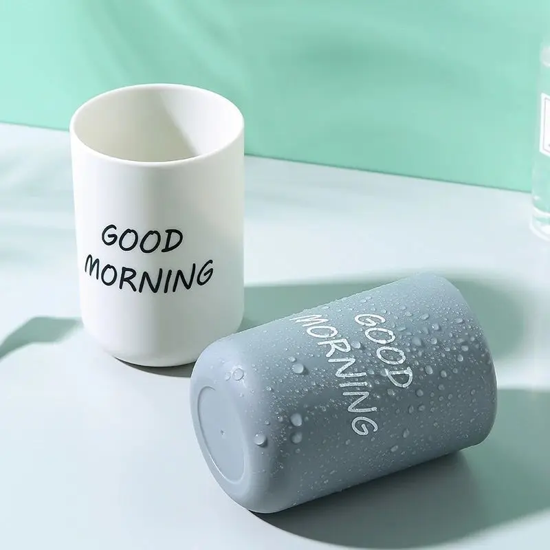 Bathroom Tumblers Portable Couple Toothbrush Washing Mouth Cup Good Morning Plastic Home Hotel Tooth Brush Holder Drinkware Cup